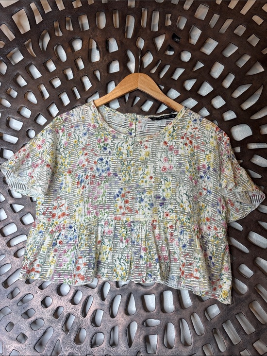 Zara Tops - 🌸 Zara Cottagecore Floral Peplum Top Women’s Small Multicolor Lightweight 🌸